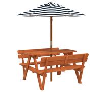 Picnic Table for 4 Kids with Umbrella Water Play Table Solid Wood Fir vidaXL