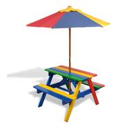 Picnic Table for 4 Kids with Umbrella Water Play Table Solid Wood Fir vidaXL