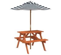 Picnic Table for 4 Kids with Umbrella Water Play Table Solid Wood Fir vidaXL
