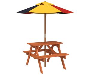 Picnic Table for 4 Kids with Umbrella Water Play Table Solid Wood Fir vidaXL