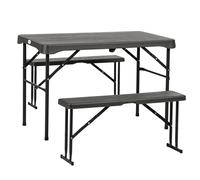 Picnic Table Set Foldable Dark Grey HDPE Metal 108x60x71cm 3-Piece Outdoor Seats