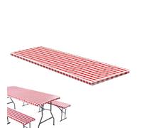 Picnic Table Tablecloth - Elastic Picnic Table Cover with Bench Covers,Red White Grid Tablecloth Protector Guards for Outdoor Dining BBQ Camping Patio
