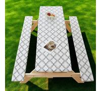 Picnic Table with Bench Covers - Oxford Fitted Geometric Pattern Elastic Tablecloth Waterproof Oilproof TPU Coating for Rectangle Tables & Seats Patio Camping Garden Outdoor Use (#2,76x244cm+30x244cm)