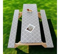Picnic Table with Bench Covers - Oxford Fitted Geometric Pattern Elastic Tablecloth Waterproof Oilproof TPU Coating for Rectangle Tables & Seats Patio Camping Garden Outdoor Use (#4,76x153cm+30x153cm)