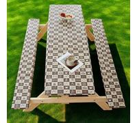 Picnic Table with Bench Covers - Oxford Fitted Geometric Pattern Elastic Tablecloth Waterproof Oilproof TPU Coating for Rectangle Tables & Seats Patio Camping Garden Outdoor Use (#6,76x153cm+30x153cm)