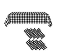 Picnic Tablecloth, Checkered Tablecloth, Plastic Tablecloth, Disposable Party Tablecloth, Plaid Tablecloth by Crystal Lemon (Black, 8)