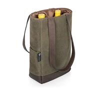 PICNIC TIME Legacy - a Brand, 2-Bottle Insulated Wine Bag, Distressed Waxed Canvas Wine Tote Bag, Wine Gift Bag