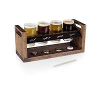 Picnic Time Legacy - a Brand - Craft Beer Flight Set - Beer Glasses Set - Gifts for Beer Lovers, (Acacia Wood),4 Fluid Ounces