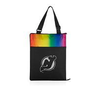 PICNIC TIME NHL New Jersey Devils Vista Outdoor Picnic Blanket & Tote, Beach Blanket, Camping Blanket, (Rainbow with Black)