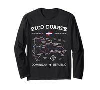 PICO Duarte Dominican Republic Flag Map GPS Coordinates Long Sleeve T-Shirt