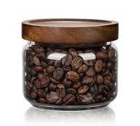 piconesper 1 PC Small Glass Storage Jars with Airtight Lids, 11 fl oz (300ml) coffee container with Wooden Lid, Glass Pantry Canister for Beans, Rice, Sugar and etc
