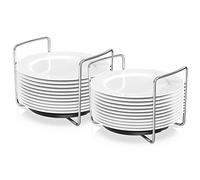 Piconico Plate Holder for Kitchen Drawer - Bamboo Dish Racks for Kitchen Counter, Stainless Steel Plate and Bowl Organizer for Cabinet, RV, Countertop (Black-2S)