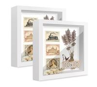 Picrit 10x10 Shadow Box Frame Set of 2, Display Case Box with High Definition Real Glass and Black Back for Memorabilia, Baby Items, Wedding Memories, Crafts, Tickets and Photos, White