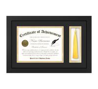 Picrit 11x17 Wood Diploma Frame with Tassel Holder for 8.5x11 Certificate/Degree Document with Tempered Glass, Black over Gold Mat