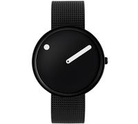 Picto Unisex Quartz Watch, 40mm Stainless Steel Black IP case with Black Steel mesh Bracelet and Black dial