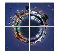 Picture 4er Set Urban Planet Earth With Skyline Art Print Mural 4 Times 40x40 CM