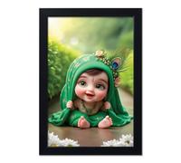 PICTURE CREATIONS Cute little Bal Gopal Baby God Krishna| Kanha Ji | Laddu Lord Makhan Chor Painting Religious Poster for Pregnant Women for wall (12x18 Inches) (Framed Posters, Design 21, 45.7L x