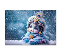 PICTURE CREATIONS Cute little Bal Gopal Baby God Krishna| Kanha Ji | Laddu Lord Makhan Chor Painting Religious Poster for Pregnant Women for wall (12x18 Inches) (Design 11)
