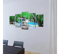 Picture Decoration Set Buddha 5-Piece Canvas Picture 200 x 100 cm Wooden Frame Wall Art Print for Living Room Bedroom Office Modern Wall Decoration with Abstract Illustration
