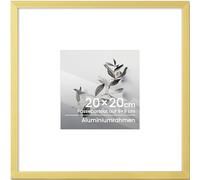 Picture Frame, 20 x 20 cm, Gold Aluminium, Square Photo Frame for 20 x 20 cm Photos without Mount or 9 x 9 cm Photos with Mount, Metal Frame with Tempered Glass for Photos, Collages, Wall Decoration