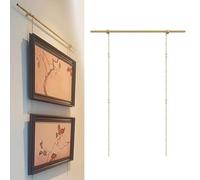 Picture Frame Hanging System Gallery Picture Rail Art Hanging Kit, Wall-Mounted Picture Hanger & Photo Display Brass Rod with Chain and Hooks, Living Room Porch Artwork Suspension Pole,A,1.3m/51.2in