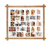 Picture Frames Collage,Photo Display Board With Clips,Hanging Picture Wall Decor for Graduation Letter Postcard Greeting Card Organizer Holder,Metal Bead String,Pine,Large(Carbonized Brown)