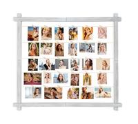Picture Frames Collage,Photo Display Board With Clips,Hanging Picture Wall Decor for Graduation Letter Postcard Greeting Card Organizer Holder,Metal Bead String,Pine,Large(Rustic White
