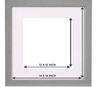 Picture Frames with Mats Illustration Black Wooden Effect Photo Frame Plexiglass Window, Hanging Hardware Included for Wall Mount (14x14" - Frame Size 12x12", SILVER FRAME WHITE MOUNT)