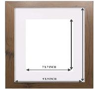 Picture Frames with Mats Illustration Wooden Effect Photo Frame Plexiglass Window Hanging Hardware Included for Wall Mount (9x9"- Pic Size 7x7", WALNUT FRAME WHITE MOUNT)