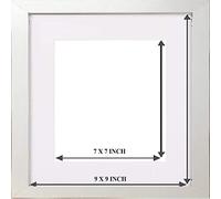 Picture Frames with Mats Illustration Wooden Effect Photo Frame Plexiglass Window Hanging Hardware Included for Wall Mount (9x9"- Pic Size 7x7", WHITE FRAME WHITE MOUNT)