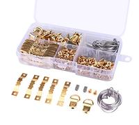 Picture Hangers Photo Frame Hooks, Stainless Steel Hangers Kit D Ring & Serrated Picture Hangers with Screws and Storage Box for Home Office Photo Picture Painting Hanging (Golden)