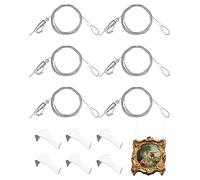 Picture Hanging Kit - Picture Rail Hooks with 6 of Each White Rail Hooks, 72 Inch Invisible Loop Cord, 6 Adjustable Hooks - Stainless Steel Picture Molding Hangers Nylon and Steel Cable
