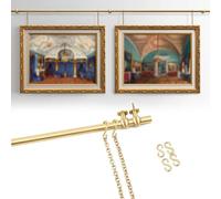 Picture Hanging Kit with Brass Rod, Chains & Hooks for Framed Artwork, Paintings, and Billboards - Antique Brass Display Tool for Exhibitions