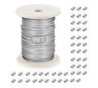 Picture Hanging Wire, Plastic-Coated Stainless Steel Wire with 50pcs Aluminum Crimping Loop Sleeve for Hanging Photo Frame Artwork Mirror Bird Feeder String Light Plant Climbing (1.5mm x 98Feet)