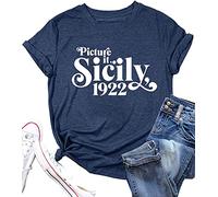 Picture It Sicily 1922 Shirt for Women Funny Letter Print Golden Girls T-Shirt Casual Short Sleeve Tees Tops, Blue, Large
