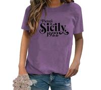 Picture It Sicily 1922 Women Shirt Summer Funny Letter Print Tees Comfy Pullover Tops Short Sleeve Casual 2XL Tshirts (XL,Purple)