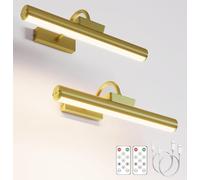 Picture Light Battery Operated, 13in Wireless Art Light for Paintings, Dimmable 5000mAh Recharging Battery Picture Light with Remote Control for Wall, Gallery Dartboard Art Bedroom (Gold-2Pack)