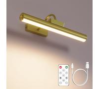 Picture Light Battery Operated, 13in Wireless Art Light for Paintings, Dimmable 5000mAh Recharging Battery Picture Light with Remote Control for Wall, Gallery Dartboard Art Bedroom (Gold-1Pack)
