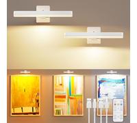 Picture Light for Wall, Battery Operated Wall Lights 2 Pack, Cordless Dart Board Lights with Remote, Rechargeable LED Sconces for Frames Mirror Museum Display Artwork Library White