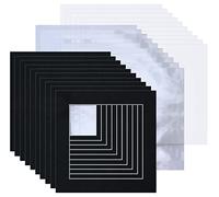 Picture Mounts with Backs & Bags, Frame Size 6 x 6, Choice of Picture Size and Colour, Pack of 10 [Black (White-core), 6 x 6 to fit 4 x 4]