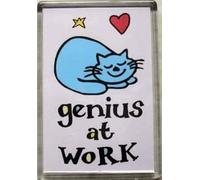 picture of a Cat with the wording Genius at work Is Sentimental Keepsake Birthday Memories Fridge Magnet.