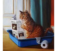 Picture Peddler Kitty Throne by Lucia Heffernan Orange Tabby Litter Box Newspaper Whimsical Novelty Humorous Funny Animal Art Print Poster, 12x12 Image and Overall Size