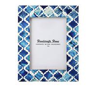 Picture Photo Frame Moorish Damask Moroccan Arts Inspired Handmade Naturals Bone Frames Photo Size 5X7 Inches Blue & White - Christmas Gifts