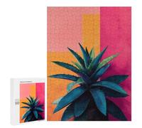 Picture Puzzle - Agave Plant with Geometric Background ｜ Aloe in Retro Sunset Stripes ｜ Botanical, Challenging Puzzle for Adults, 500 PCS, New Year Decoration - for Detail-Focused Puzzlers