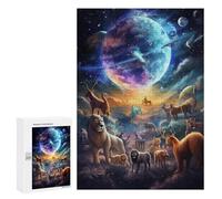 Picture Puzzle - Animals in Space A Cosmic Gathering, Wooden Jigsaw Puzzle for Adults, 300 PCS, Gift for Winter Evenings - to Assemble, Frame And Display