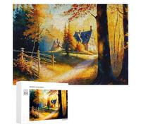 Picture Puzzle - Autumnal Path to A Charming Village, Decorative Wooden Puzzle, 300 PCS, Year-End Present, with A Decorative Finished Picture