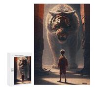 Picture Puzzle - Boy Meets Giant Tiger, Challenging Puzzle for Adults, 300 PCS, Home Décor Activity, for Relaxing Solo Or Group Play