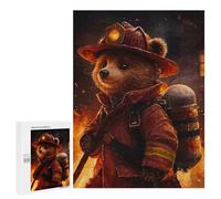 Picture Puzzle - Brave Firefighter Bear, Wooden Brain Teaser for Adults, 500 PCS, New Year Gift; for Couples, Friends And Family