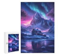 Picture Puzzle - Cabin Under Aurora Borealis Snow Space Landscape, Decorative Jigsaw for Grown-Ups, 1000 PCS, New Year Gift - for A Rewarding Weekend Challenge