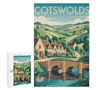 Picture Puzzle - Cotswolds Landscape Illustration, Decorative Jigsaw for Grown-Ups, 1000 PCS, New Year Gift - for A Rewarding Weekend Challenge